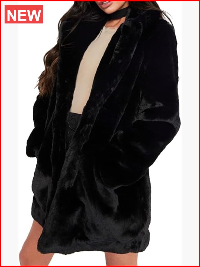 Women's Winter Warm Faux Fur Lapel Coat With Inner Lining Long Sleeve Buttons